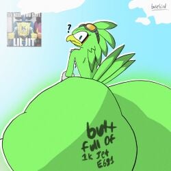 1:1 1boy 2026 anthro ass avian basebird beak big_ass big_butt bird body_hair butt chest_hair cloud confusion digital_drawing_(artwork) digital_media_(artwork) english_description expansion feathers femboy fluffy fluffy_chest gigantic_ass green_body hi_res huge_ass huge_butt hybrid hyper hyper_ass hyper_butt inflation jet_the_hawk large_ass looking_back male male_only massive_ass nude overweight resting sega simple_background sitting sky solo sonic_(series) sonic_riders sonic_the_hedgehog_(series) sunny tail thick_thighs weight_gain wide_hips