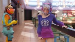1girls 3d blushing bottomless bottomless_female cat_ear_headphones cherrynsfw dasha_(fortnite) embarrassing_outfit exposed_pussy female female_focus fishstick_(fortnite) fortnite head_turned headphones partially_clothed partially_clothed_female partially_nude public public_exposure pussy shaved_crotch shaved_pussy