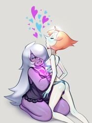 2girls amethyst_(steven_universe) female female_only fusion lingerie negligee pearl_(steven_universe) smokyholes steven_universe yuri