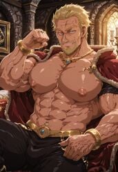 abs ai_generated areola areolae askeladd beard blonde-haired_male blonde_hair civitai fit_male gay male_focus male_only medieval muscular_male nipples pecs solo_focus solo_male stable_diffusion toned_body toned_male viking vinland_saga