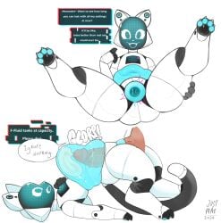 abdominal_bulge absurd_res anthro felid feline female hi_res just_mae machine mammal robot screen screen_face solo transparent_belly