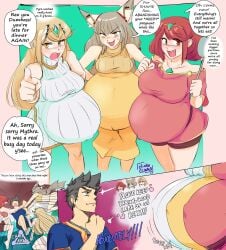 1boy 3girls 3girls1boy attacked belly big_belly blonde_hair breasts canon_pregnancy cat cat_ears catgirl chubby chubby_female clinkoclinko english_text female heart imminent_sex large_breasts mythra mythra_(xenoblade) nia nia_(xenoblade) pregnancy pregnant pregnant_female pyra pyra_(xenoblade) red_eyes red_hair rex_(xenoblade) text xenoblade_(series) xenoblade_chronicles_2 xenoblade_chronicles_3 yellow_eyes