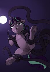 colored crotchboobs dimfann edit equine female friendship_is_magic full_moon half-closed_eyes hooves horn mammal moon my_little_pony open_mouth restrained solo spread_legs spreading starlight_glimmer tentacle underhoof unicorn