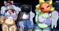 3girls :3 anthro areola areola_slip areolae areolae_visible_through_clothing ass beatrice_(chetoh) belly belly_button bent_over big_ears black_eyes blue_panties booty_shorts breasts breasts_pressed_on_glass chetoh cleavage clothed clothed_female crop_top dog dog_ears dog_girl dog_tail female female_focus female_only fluffy_tail furry furry_female green_skin grey_body hands_on_glass looking_at_viewer lucine_(chetoh) nipples_visible_through_clothing oc original original_character original_characters panties petals photo_background plant plant_girl poppy_(chetoh) rear_view shorts smile smiling smiling_at_viewer speaker speaker_head sponge sunflower tail tan_fur towel viewer_pov washing washing_car wet_topwear wet_towel white_top wink winking_at_viewer