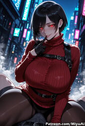 capcom ada_wong resident_evil resident_evil_2 resident_evil_2_remake resident_evil_4 resident_evil_4_remake 1girls female miyuai ai_generated ai_assisted thick_thighs thick_ass thick thick_legs thick_hips thick_butt wide_hips wide_thighs voluptuous voluptuous_female curvy curvy_figure curvaceous curvy_female breasts uncensored patreon_reward 1girl red_eyes sweater black_hair gloves short_hair finger_to_mouth city pantyhose building rating:safe looking_at_viewer cityscape belt huge_breasts smile shushing skyscraper ribbed_sweater