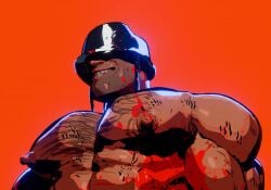 1boy 2024 3d animated bara blood cel_shading chest_hair gay male male_only muscular nipples no_visible_eyes no_visible_genitalia orange_background shorter_than_5_seconds simple_background soldier_(team_fortress_2) solo team_fortress_2 unrealsoska228 video video_games yaoi