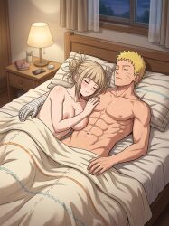 abs adorable after_sex ai_assisted ai_generated areolae ash_blonde_hair asleep awww bed bed_sheet bedroom big_breasts blond_male blonde_female covered_up crossover curtains curtains_open digital_art edited_ai fanon_couple hand_around_partner hand_on_partner's_chest im_whoop implied_after_sex inpainted lamp lights_on male_nipples naked_couple naked_female naked_female_with_naked_male naked_male nightstand nighttime nipples no_visible_genitalia notebook pillow pillows sleeping sleeping_after_sex sleeping_together tasteful tasteful_nudity toga_himiko trees_outside_window uzumaki_naruto whisker_markings whisker_markings_on_face whisker_marks window wooden_bedframe