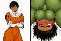 ai_generated all_the_way_to_the_base balls_deep before_and_after berserk casca dark-skinned_female dark-skinned_sub dark_skin deep_penetration deepthroat defeated eyes_rolling_back face_fucking facesitting female huge_balls instant_loss_2koma on_back oral orc throat_fuck veiny_balls
