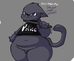 angry angry_expression angry_face anthro big_butt big_thighs black_fur cat cat_ears cat_tail catboy clovedex_(artist) female_only femboy femenine_male flat_chest harverd_(clovedex) looking_at_viewer male male_only micropenis police policeman small_penis topwear useless_penis