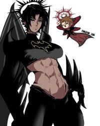 kingdom_lian sora_(kingdom_hearts) kingdom_hearts cassandra_cain batgirl_(cassandra_cain) dc dc_comics chibi female male muscular muscular_female athletic athletic_female abs superhero superheroine boobs breasts tits clothes clothed clothing big_breasts big_boobs big_tits hips thick_hips wide_hips sharp_claws sharp_fingernails nails wings short_hair halo