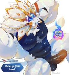 absurd_res anthro barazoku big_muscles big_penis blue_eyes drawreshi felid fur furry generation_7_pokemon genitals glans hi_res humanoid_genitalia humanoid_penis legendary_pokemon looking_at_viewer male male_only mammal mane muscular muscular_anthro muscular_male nintendo nude_male pecs penis pokemon pokemon_(species) solgaleo solo vein veiny_penis white_body white_fur