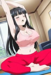 1girls ai_generated arm_up athletic athletic_female bare_navel bare_shoulders barefoot blunt_bangs breast_hold breasts cameltoe cleavage ebihara_urara embarrassed erect_nipples erect_nipples_under_clothes exercise eyelashes faithful_to_the_anime feet female female_focus female_only hair_intakes hair_ornament hairclip high_resolution hime_cut horny horny_female hot in_heat indoors living_room long_hair mat midriff milf motion_lines navel nipple_bulge nipples official_alternate_costume pink_nipples pinup pussy rin_x_sen rin_x_sen_+_ran_-_sem_cross_mix shy sitting sitting_on_floor sleeveless slim_waist solo solo_focus stretching tank_top toes uncensored very_long_hair wet white_skin workout workout_clothes yoga yoga_mat yoga_pants