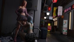 vivacious3d futanari futa large_breasts large_penis huge_breasts 3dx 3d_(artwork) 3d huge_cock blowjob alley alleyway public_sex public