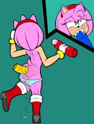 amy_rose anal ass big_penis blue_panties blushing boots cum cum_in_ass cum_in_mouth fellatio green_eyes headband knuckles_the_echidna oral panties panties_around_legs rings sonic_(series) sonic_the_hedgehog tails team_sonic