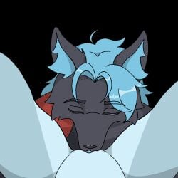 animated anthro black_body black_fur blue_hair canid canine cunnilingus duo female female_pov first_person_view fox fur hair hotdogvendor licking long_tongue male male/female mammal oral oral_penetration penetration penile pink_eyes sex tongue tongue_out tongue_penetration vaginal_penetration