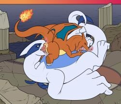 69_position anus bodily_fluids charizard cum cum_in_ass cum_in_mouth cum_inside deep_throat dominant duo feral feralcatalyst generation_1_pokemon generation_2_pokemon genital_fluids genitals hi_res larger_dom legendary_pokemon lugia male male/male neck_bulge nintendo oral oral_penetration penetration penis pokemon pokemon_(species) saliva sea sex size_difference twilight vein veiny_penis water