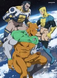 3boys alien allen_the_alien bara beard big_penis blowjob burankoprn earth flying gay homosexual homosexual_male interspecies interspecies_threesome invincible invincible_(comics) invincible_(superhero) invincible_(tv_series) male male_focus male_human/male_alien male_only male_penetrated male_penetrating mark_grayson muscles muscular muscular_male solo space suit the_immortal