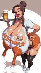 1girl 2d ai ai_generated ass_focus beads_on_skin beer beer_mug big_ass big_breasts bimbo black_stockings blush breast_focus brown_hair brown_skin child_bearing_hips dark_skin detailed_fluids enormous_breasts erect_nipples exaggerated_proportions extreme_curves female female_only garter_belt glossy_ass glossy_breasts glossy_lips glossy_skin hair_bun hooters hooters_girl hooters_uniform hourglass_figure huge_ass huge_breasts huge_lips hyper_ass hyper_breasts hyper_proportions lipstick long_eyelashes long_hair makeup massive_ass massive_breasts micro_skirt muscular_female nipple_bulge oily_skin puffy_lips puffy_nipples red_lips seductive_smile see_through_shirt shiny_skin side_view six_pack smirk solo sparkling standing sweatdrop sweaty tall_female tanned_skin thick_lips thick_thighs tight_clothes toned_abs tray visible_nipples waitress wet_body wet_shirt wet_skin wide_hips
