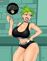 1girls ai_assisted ai_generated big_breasts blacked blacked_clothing breasts busty choker cleavage edit english_text female gnashershells green_hair grok hips jerking_off_hand_motion mole mole_under_eye nickelodeon panties punk punk_girl punk_hair solo solo_female speech_bubble sports_bra the_x's thick_thighs thighs tuesday_x wide_hips