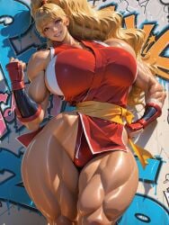 1girl a_girl_from_my_school_(show) ai_generated bangs_hair big_boobs black_hair blonde_hair blue_eyes breasts_bigger_than_head comission danimon female final_fight generated giant_ass huge_woman maki_genryusai male mature_female medium_breasts mscular_female multiple_boys muscular_legs muscular_thighs patreon red_clothing reportgg street_fighter white_skin