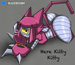malice_(gameoverse) gameoverse blazedscarf robot robot_girl catgirl feline big_ass big_butt butt ass ass_up laying_on_ground laying_on_stomach thick_thighs thick_ass thick thick_legs thick_hips thick_butt text teasing teasing_viewer huge_ass alternate_color