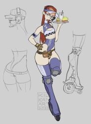 1girls belt braces clothed clothing color cum_in_container fast_food female female_only flat_chest fully_clothed glass_of_cum glasses gloves headset kilkan leotard light_skin long_hair multiple_angles orange_hair original_character original_characters_only purple_eyes racing_suit red_hair scooter_(kilkan) self_upload skinny solo standing story_at_source thick_thighs tongue tongue_out true_flat_chest visor_cap waitress_uniform wheels wide_hips