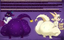 absurd_res ambiguous_gender anthro big_butt butt chikn_nuggit dialogue dragon duo eyewear fwench_fwy_(chikn_nuggit) gay glasses hi_res huge_butt male male/male male_only mythological_creature mythological_scalie mythology scalie simple_background skunk_bunk smug text thick_thighs tired twerking watermark