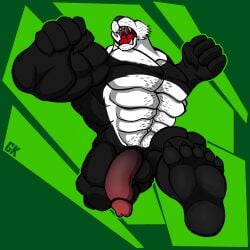 animal_humanoid anthro bear beastars belly_hair big_penis body_hair chest_hair claws feet genitals giant_panda gouhin_(beastars) grizzlykubz hairy hi_res humanoid male mammal mammal_humanoid muscular muscular_anthro muscular_male netflix penis pubes roaring solo toe_claws toes ursid_humanoid ursidae ursine