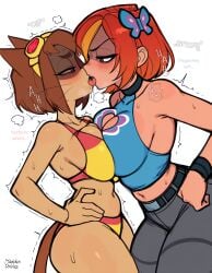 2026 2026s 2girls ai_generated artist_request bikini butterfly butterfly_(planetronika) cartoon cat_humanoid catgirl crossover duo_female female female_only gameoverse kiss kissing kit_(gameoverse) kit_bodega lesbian lesbian_kiss maddie_dobles planetronika yuri