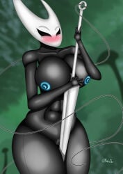 absurd_res anthro arthropod big_breasts breasts digital_media_(artwork) female hi_res hollow_knight:_silksong hollow_knight_(franchise) hornet_(hollow_knight) insect nipples noctiv pinup pose solo team_cherry thick_thighs wide_hips