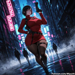 1girl 1girls ada_wong ai_assisted ai_generated black_footwear black_hair boots breasts brown_eyes brown_hair capcom city curvaceous curvy curvy_female curvy_figure cyberpunk female full_body gloves gun hand_on_hip handgun holding holding_gun holding_weapon holster large_breasts miyuai one_eye_closed p90 patreon_reward pistol red_dress resident_evil resident_evil_2 resident_evil_2_remake resident_evil_4 resident_evil_4_remake short_hair solo_focus submachine_gun thick thick_ass thick_butt thick_hips thick_legs thick_thighs thighs trigger_discipline uncensored voluptuous voluptuous_female weapon wide_hips wide_thighs