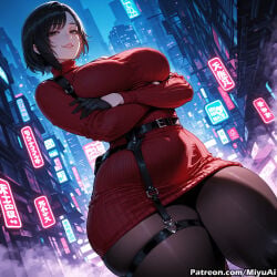 capcom ada_wong resident_evil resident_evil_2 resident_evil_2_remake resident_evil_4 resident_evil_4_remake 1girls female miyuai ai_generated ai_assisted thick_thighs thick_ass thick thick_legs thick_hips thick_butt wide_hips wide_thighs voluptuous voluptuous_female curvy curvy_figure curvaceous curvy_female breasts uncensored patreon_reward 1girl city building cityscape black_hair short_hair skyscraper pantyhose rating:safe belt night solo sweater looking_at_viewer gloves smile brown_eyes thighs large_breasts city_lights bangs night_sky
