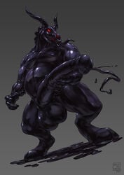 anthro balls belly big_balls big_belly black_cum bovine cattle cum cumshot deusexmoose ejaculation horn huge_balls hyper hyper_balls hyper_penis long_tongue male male_only mammal musclegut muscular muscular_male nipples nude orgasm penis rubber solo standing tongue tongue_out