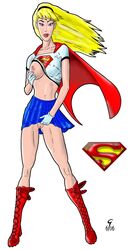 2006 blonde_hair blue_eyes breasts dc_comics dcau female gloves hair linda_danvers long_hair looking_at_viewer navel nipples pussy supergirl superman:_the_animated_series superman_(series)