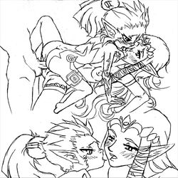 1boy 2girls bcs black_and_white female imp_midna male midna monochrome multiple_girls nintendo penis princess_zelda straight_hair the_legend_of_zelda twilight_princess zelda_(twilight_princess)