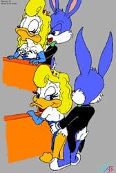 anthro buster_bunny duck female fur furry male mammal pouncer rabbit shirley_the_loon soft_feathers straight tagme tiny_toon_adventures