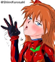 air_fellatio asuka_langley_sohryu fellatio_gesture female looking_at_viewer neon_genesis_evangelion plugsuit red_hair seductive seductive_eyes