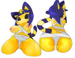 1girls :< animal_crossing ankha anthro areolae ass back bandage big_ass big_breasts big_eyes black_eyes blue_fur blue_hair blush bodily_fluids cameltoe clothes ebi10000000000 egyptian eye_contact feline female fur furry hair half-closed_eyes hi_res large_breasts looking_at_viewer looking_back mammal midriff nintendo nipples pose pussy pussy_slip revealing_clothes seductive shiny_skin spread_legs striped_tail stripes sweat sweatdrop thick_thighs thigh_gap video_games white_background wide_hips yellow_fur