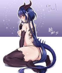 1girls ass back back_tattoo black_gloves black_legwear blue_hair blush braid breasts brown_eyes dragon_girl dragon_horns dragon_tail dragon_tattoo elbow_gloves female gloves hair_ornament harigane_shinshi highres horns indie_virtual_youtuber light-skinned_female light_skin looking_at_viewer low_twintails nipples nude open_mouth pointy_ears sideboob sitting solo spikes spread_legs tail tattoo twintails very_long_hair virtual_youtuber wariza xiulan_long