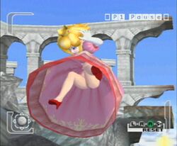 3d clothes color crown female female_only front_view gameplay_mechanics human mario_(series) nintendo princess_peach screenshot solo straight_hair super_smash_bros. super_smash_bros._melee tagme upskirt