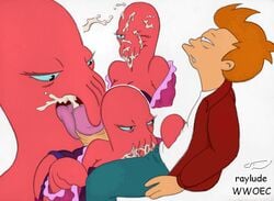 color colored crustacean cum_in_mouth cum_on_face cum_on_upper_body decapodian edna_(futurama) fellatio futurama human interspecies oral philip_j_fry raylude sex tagme wwoec