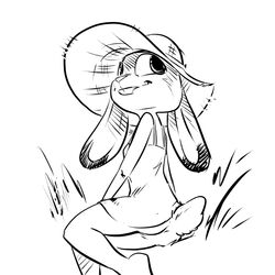 1:1 black_and_white bottomless clothed clothing disney dress female hat headgear headwear judy_hopps lagomorph leporid mammal monochrome nameless_lewder nontoxo rabbit solo zootopia