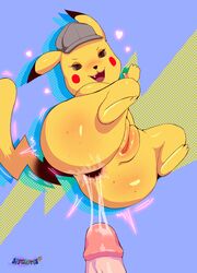 1boy 1girls 5_fingers absurd_res after_sex anal anal_sex anthro anthrofied anus ass big_ass blush bodily_fluids chubby cleft_tail cum cum_inside detective_pikachu detective_pikachu_(series) duo electricity erection eye_contact female fur furry gaping gaping_anus genital_fluids half-closed_eyes hat heart hi_res huge_ass humanoid large_ass larger_male looking_at_viewer male mammal nintendo open_mouth penetration penis pikachu plump_labia pokémon_(species) pokemon pokemon_detective_pikachu pokemon_rgby pov pussy rodent rule_63 shycactus64 simple_background size_difference smaller_female smile tail text thick_thighs tongue veins veiny_penis video_games watermark wide_hips yellow_fur