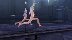 eiyuu_densetsu fie_claussell mirror mirror_reflection pole_dancing sen_no_kiseki silver_hair small_breasts stripper_pole tagme trails_of_cold_steel video