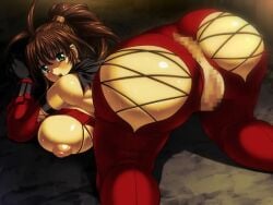 00s 1girls 2000s 2000s_(style) 2000s_and_2010s_style 2d 2d_(artwork) 800x600 big_ass big_breasts black_package_try blush breasts brown_hair brown_hair_female censored female female_focus female_only green_eyes green_eyes_female hi_res high_resolution highres higiri_(kunoichi_kikyou) indoors kunoichi kunoichi_kikyou long_brown_hair long_hair looking_at_viewer looking_back mosaic_censoring ninja no_panties open_mouth over_480p paag ponytail ponytail_female presenting_ass red_armwear red_legwear solo solo_female solo_focus thick_thighs torn_cape