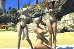 beach final_fantasy_xiv miqo'te swimsuit