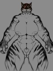 3:4 anthro big_breasts breasts fangs felid feline female huge_breasts katness_berserk_form(scars_and_fantsy ketandslaycomics larger_female mammal pantherine size_difference solo teeth thick_thighs tiger