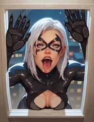 against_glass ai_generated athletic athletic_female black_cat_(marvel) bodysuit felicia_hardy female imminent_robbery licking marvel marvel_comics mask rtxfus rtxfus34 saliva spider-man_(series) superheroine watching white_hair window