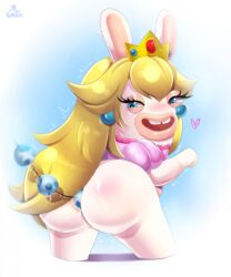 2024 anal anal_beads anal_beads_in_ass anal_fluids anal_sex anthro artist_name ass bent_arm big_butt blonde_hair blue_background blue_ear_piercing blue_eyes bodily_fluids bottomless bottomless_anthro bottomless_female buckteeth clothed clothed_anthro clothed_female clothing colored crossover crown digital_drawing_(artwork) digital_media_(artwork) ear_piercing english_description eyelashes featureless_legs female female_anthro flat_chested full-length_portrait fur gem genitals hair headgear hi_res lagomorph light lighting long_ears long_hair looking_at_own_butt looking_pleasured mammal mario_bros mario_plus_rabbids_kingdom_battle mitten_hands motion_lines mschalk multicolored_body narrowed_eyes nintendo no_eyebrows noseless object_in_ass open_mouth open_smile penetration piercing pink_clothing pink_shirt pink_topwear portrait pussy rabbid rabbid_peach raving_rabbids rayman_(series) red_tongue ruby_(gem) sapphire_(gem) sex_toy sex_toy_in_ass sex_toy_insertion shaded shirt simple_background smile solo squint standing tan_body tan_inner_ear tan_skin teeth text tongue topwear two_tone_body ubisoft vulva white_body white_fur