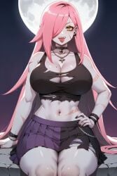 1girls ai_generated big_breasts breasts halloween_theme latam_virtual_youtuber long_hair looking_at_viewer neneefthy night outdoors pink_hair public solo_female tagme thighs torn_clothes tupadrev4 virtual_youtuber vtuber yellow_eyes zombie zombie_girl